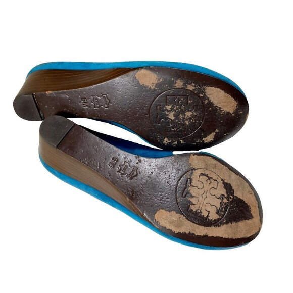 Tory Burch Suede Bow Wedge Flats - Teal - Size 5M - Picture 5 of 7